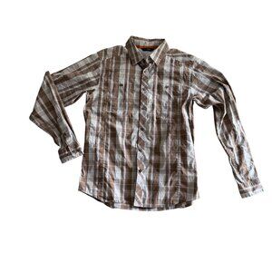 Arcteryx Plaid Long Sleeve Button-Up Shirt Men Western Outdoorwear Beige Brown